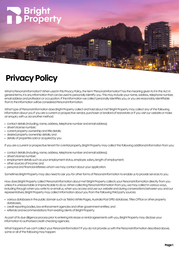 Bright Property Townsville - Privacy Policy
